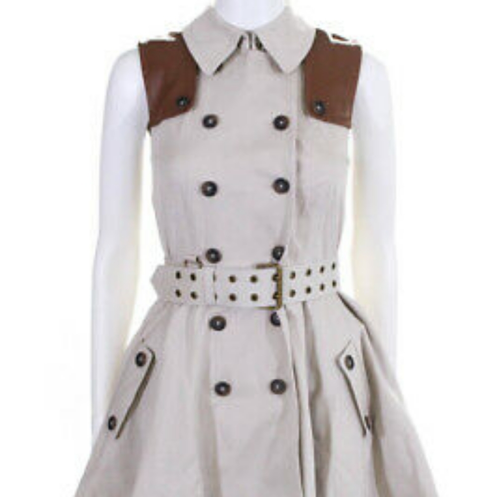 Rachel Zoe Leather Trim Flared Trench Coat Sz 4